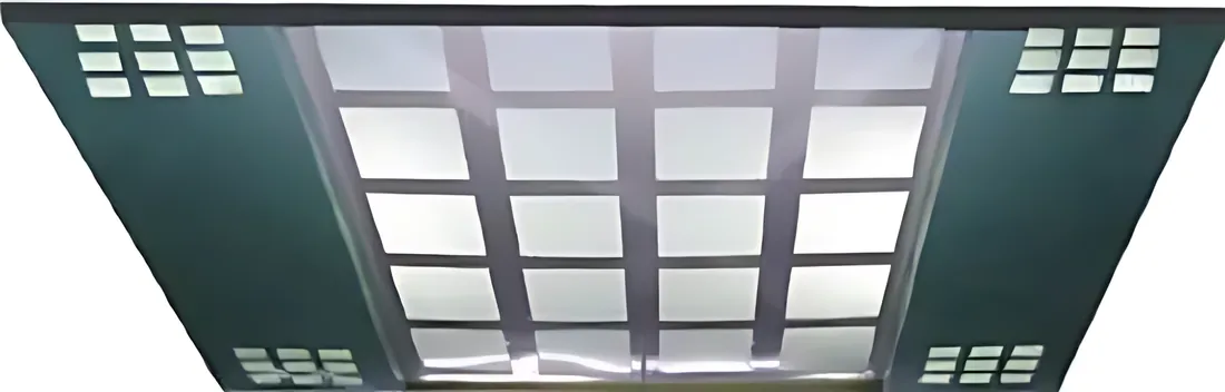 AS-T08 · Trần cabin khung đen, đèn LED